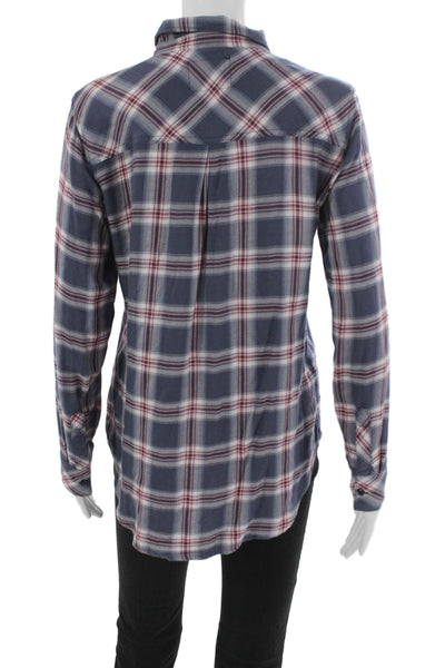 Rails Womens Plaid Rayon Collared Button Up Long Sleeve Top Petites Size S
