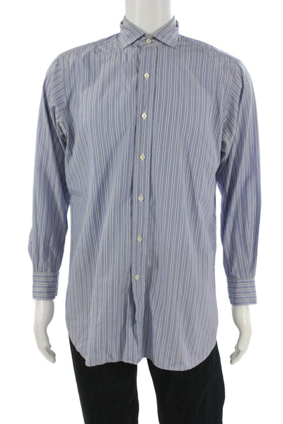 Polo Ralph Lauren Mens Striped Print Collared Button-Down Shirt Purple Size 32