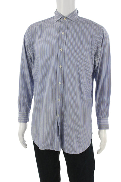 Polo Ralph Lauren Mens Striped Print Collared Button-Down Shirt Purple Size 32