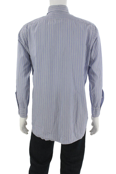 Polo Ralph Lauren Mens Striped Print Collared Button-Down Shirt Purple Size 32