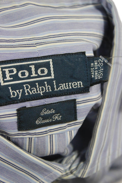 Polo Ralph Lauren Mens Striped Print Collared Button-Down Shirt Purple Size 32