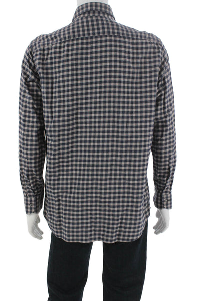 Davide Cenci Mens Plaid Print Long Sleeve Collared Button-Down Shirt Blue Size L