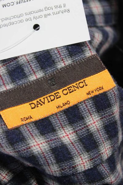 Davide Cenci Mens Plaid Print Long Sleeve Collared Button-Down Shirt Blue Size L