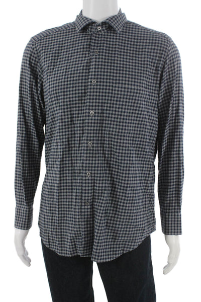David Cenci Mens Cotton Checkered Long Sleeve Button-Down Shirt Gray Size 42