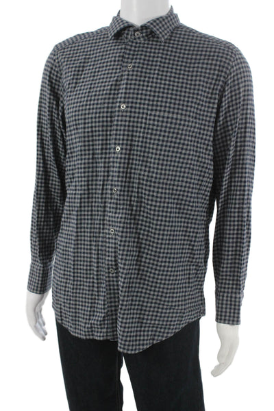 David Cenci Mens Cotton Checkered Long Sleeve Button-Down Shirt Gray Size 42