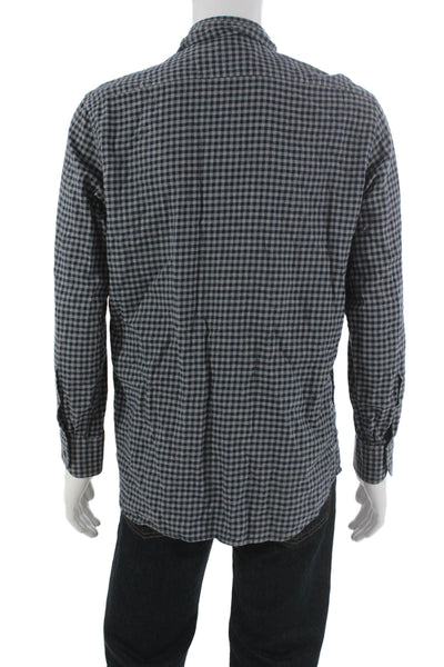 David Cenci Mens Cotton Checkered Long Sleeve Button-Down Shirt Gray Size 42