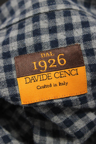 David Cenci Mens Cotton Checkered Long Sleeve Button-Down Shirt Gray Size 42
