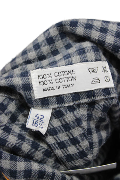 David Cenci Mens Cotton Checkered Long Sleeve Button-Down Shirt Gray Size 42