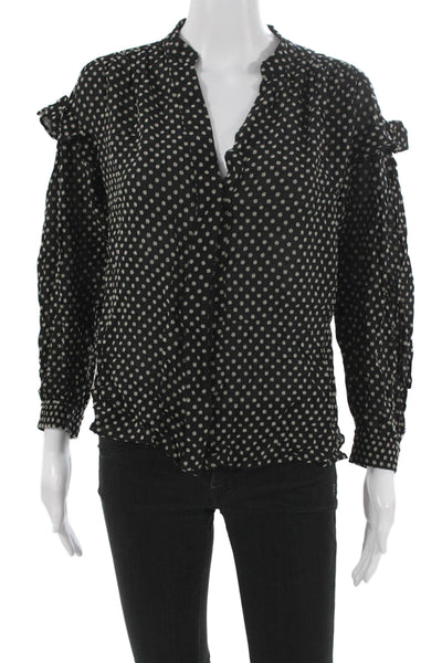 Derek Lam 10 Crosby Women Blouse Black Polka Dot V-Neck Long Sleeve Size 4