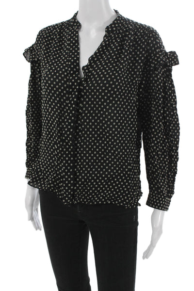 Derek Lam 10 Crosby Women Blouse Black Polka Dot V-Neck Long Sleeve Size 4