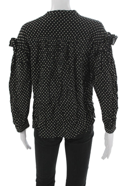 Derek Lam 10 Crosby Women Blouse Black Polka Dot V-Neck Long Sleeve Size 4