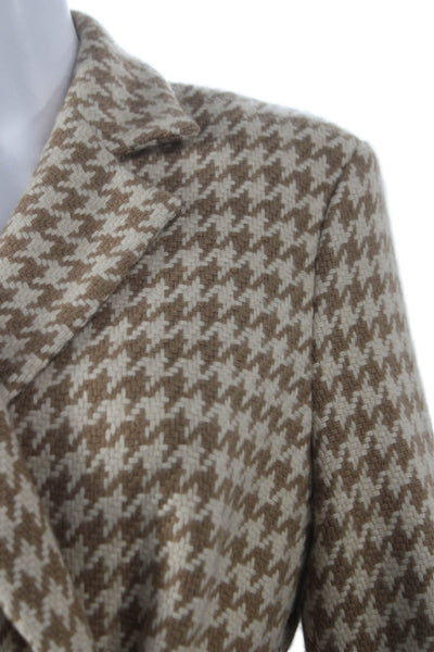 Kiton Women Overcoat Brown Cashmere Check Tie Long Sleeve Size 44