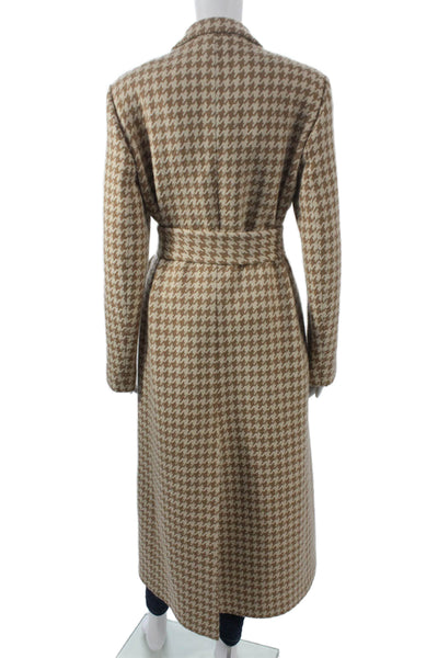 Kiton Women Overcoat Brown Cashmere Check Tie Long Sleeve Size 44