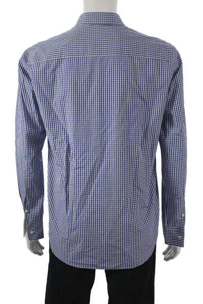 Peter Elliot Mens Button Front Long Sleeve Collared Gingham Shirt Blue White 20