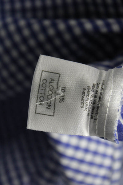 Peter Elliot Mens Button Front Long Sleeve Collared Gingham Shirt Blue White 20