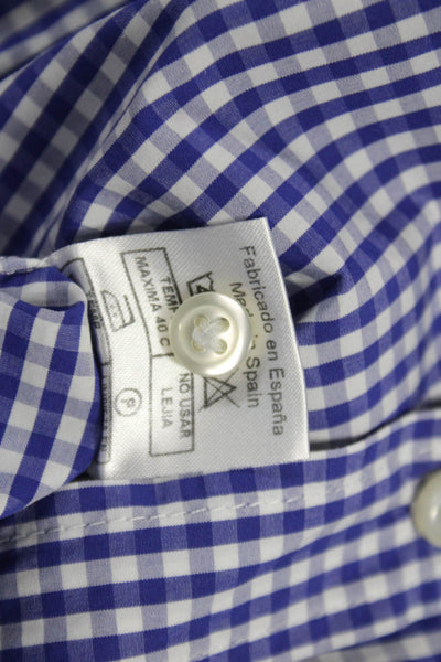 Peter Elliot Mens Button Front Long Sleeve Collared Gingham Shirt Blue White 20
