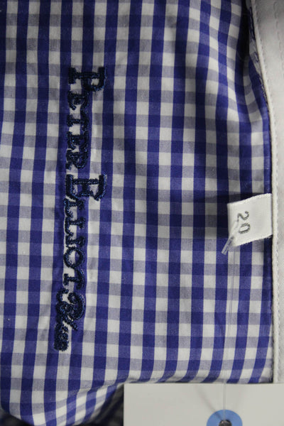 Peter Elliot Mens Button Front Long Sleeve Collared Gingham Shirt Blue White 20