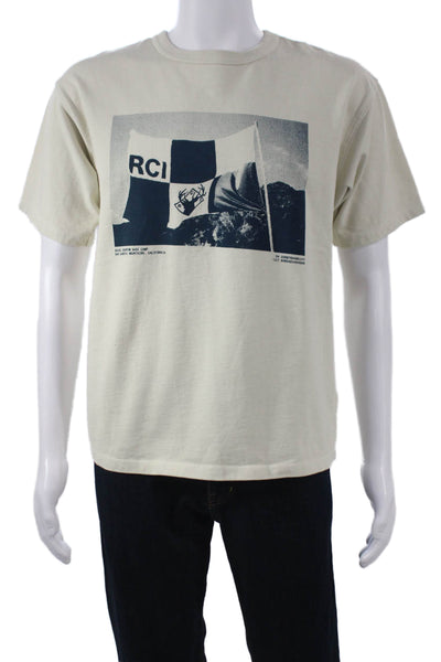 Reese Cooper Unisex T-Shirt Beige Cotton Graphic Crew Short Sleeve Size M