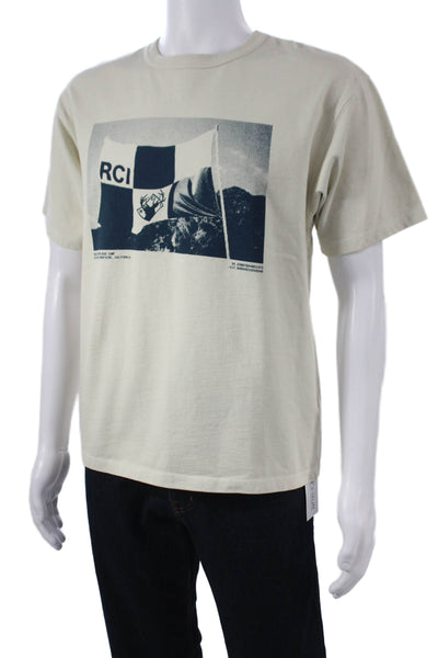 Reese Cooper Unisex T-Shirt Beige Cotton Graphic Crew Short Sleeve Size M