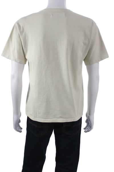 Reese Cooper Unisex T-Shirt Beige Cotton Graphic Crew Short Sleeve Size M