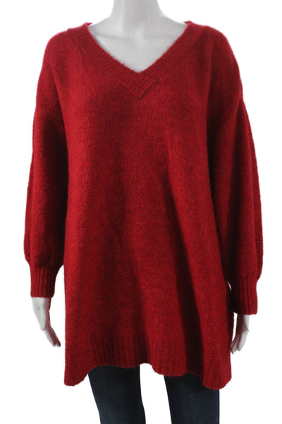 American Vintage Women Tunic Sweater Red V Neck Acrylic Long Sleeve Size One