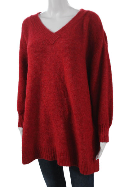 American Vintage Women Tunic Sweater Red V Neck Acrylic Long Sleeve Size One
