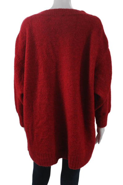 American Vintage Women Tunic Sweater Red V Neck Acrylic Long Sleeve Size One