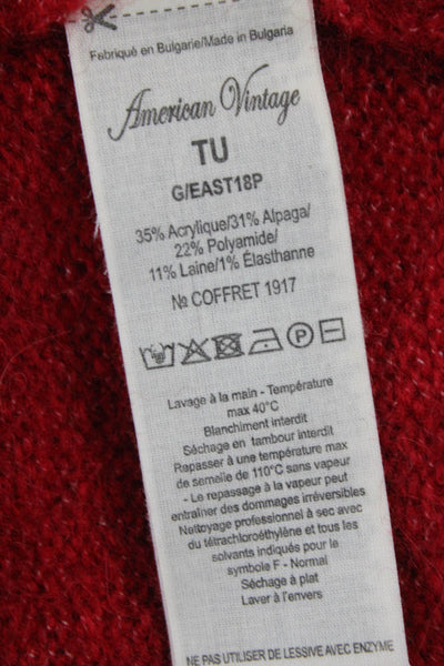 American Vintage Women Tunic Sweater Red V Neck Acrylic Long Sleeve Size One