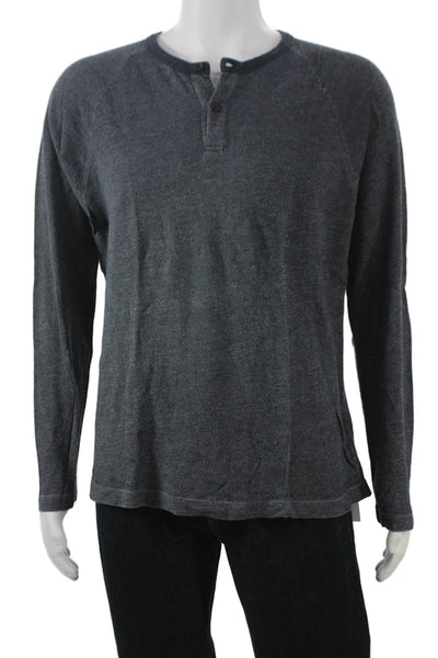 Theory Mens Henley T-Shirt Gray Cotton Long Sleeve Size L
