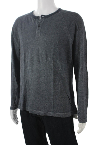 Theory Mens Henley T-Shirt Gray Cotton Long Sleeve Size L