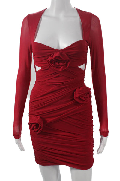 Bardot Women Bodycon Sweetheart Short Dress Long Sleeve Red Zip Size 2