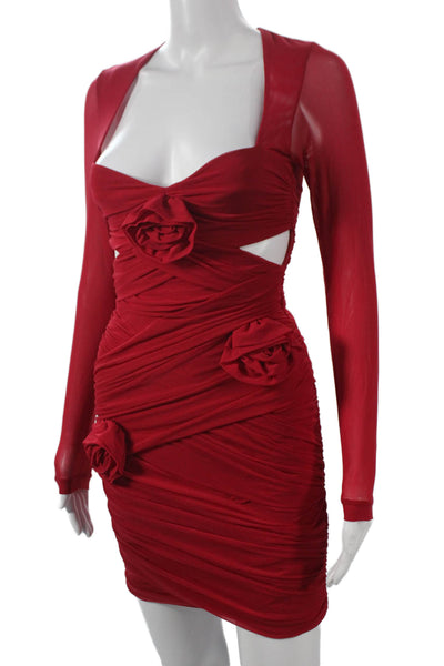Bardot Women Bodycon Sweetheart Short Dress Long Sleeve Red Zip Size 2