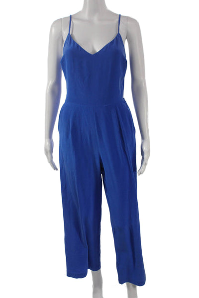 L'Agence Women Silk Sleeveless V-Neck Zip Jumpsuit Blue Size 0