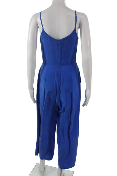L'Agence Women Silk Sleeveless V-Neck Zip Jumpsuit Blue Size 0