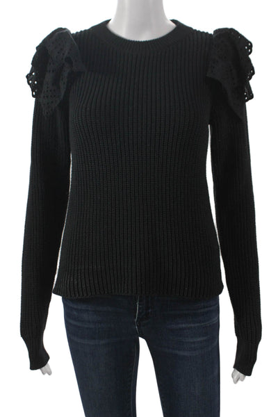 Lilla P Womens Pullover Sweater Black Cotton Long Sleeve Round Neck Size XS