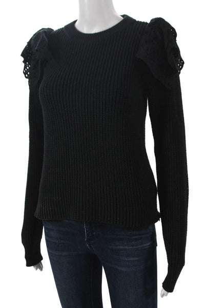 Lilla P Womens Pullover Sweater Black Cotton Long Sleeve Round Neck Size XS