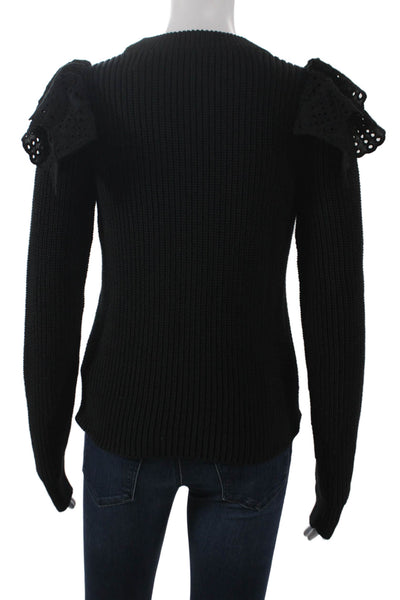 Lilla P Womens Pullover Sweater Black Cotton Long Sleeve Round Neck Size XS