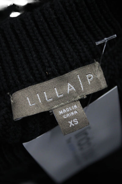 Lilla P Womens Pullover Sweater Black Cotton Long Sleeve Round Neck Size XS