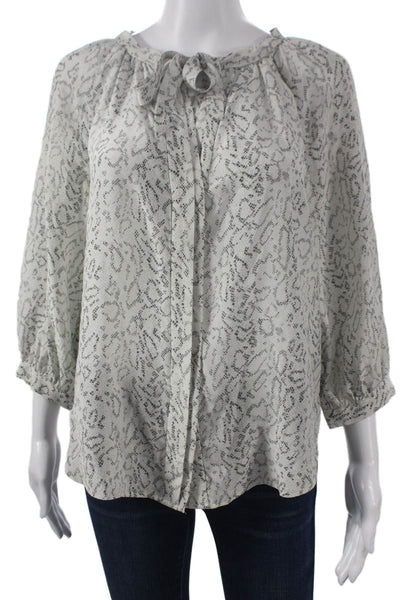 Joie Womens Silk Animal Print Round Neck Button 3/4 Sleeve Blouse Size XS