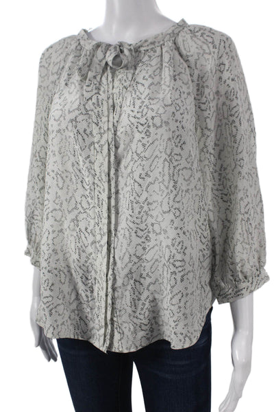Joie Womens Silk Animal Print Round Neck Button 3/4 Sleeve Blouse Size XS