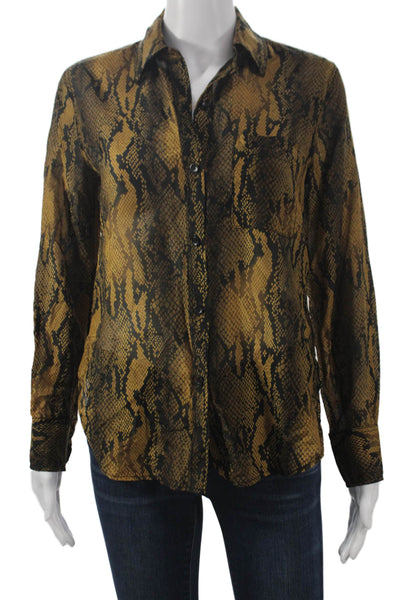 Current/Elliott Women Black Animal Print Button-Up Top Long Sleeve Size 0