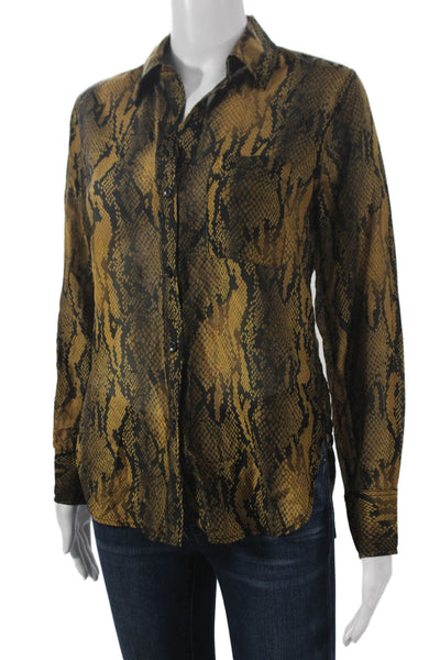 Current/Elliott Women Black Animal Print Button-Up Top Long Sleeve Size 0