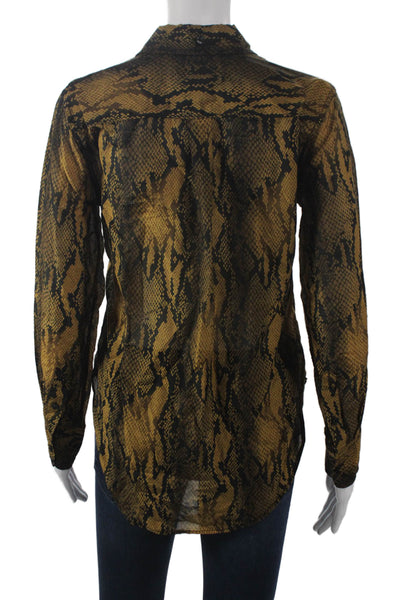 Current/Elliott Women Black Animal Print Button-Up Top Long Sleeve Size 0