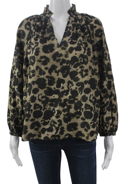 Current/Elliott Womens Tunic Beige Animal Print V-Neck Long-Sleeve Size 0