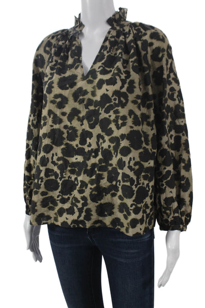Current/Elliott Womens Tunic Beige Animal Print V-Neck Long-Sleeve Size 0