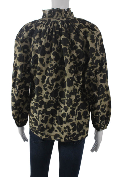 Current/Elliott Womens Tunic Beige Animal Print V-Neck Long-Sleeve Size 0