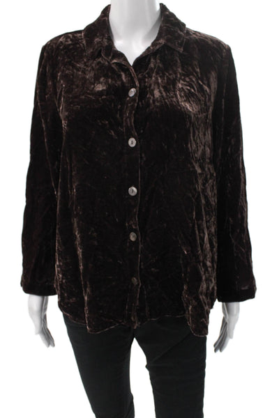 Habitat Womens Basic Button-Up Brown Collared Long Sleeve Viscose Nylon Size S