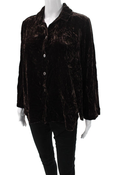 Habitat Womens Basic Button-Up Brown Collared Long Sleeve Viscose Nylon Size S