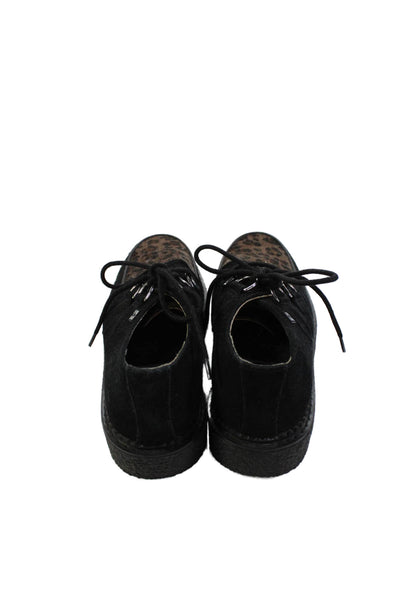 TUK Womens Leopard Print Suede Lace Up Platform Heels Shoes Black Brown Size 6M