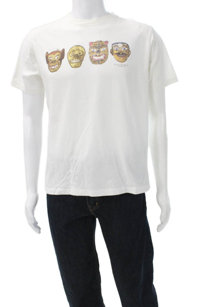 Paul Smith Mens White Cotton Crew Neck Graphic Art T-Shirt Short Sleeve Size L